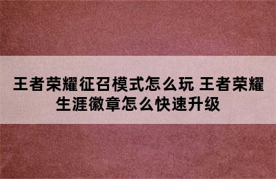 王者荣耀征召模式怎么玩 王者荣耀生涯徽章怎么快速升级